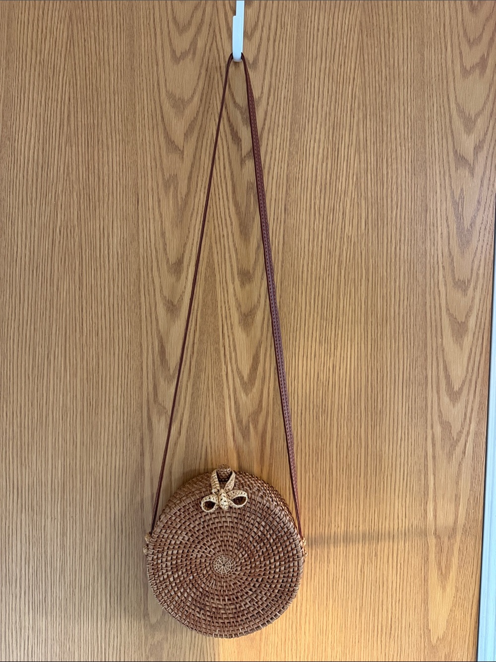 Round Rattan Wicker Crossbody Bag Purse Leather Strap Tropical Lined Boho